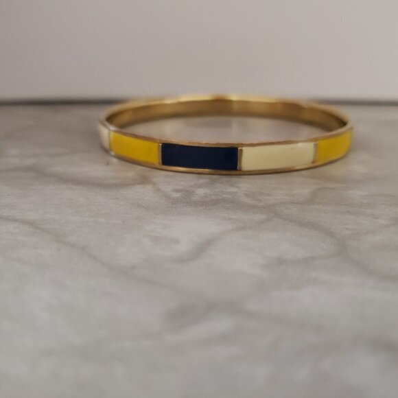 💛 Vintage Y2k 00s 2000's J.CreYellow Cream Blue Enamel Bangle Bracelet 💛 - Picture 4 of 8